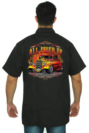 Men's Mechanic Work Shirt All Fired Up Vintage Car - American CNG